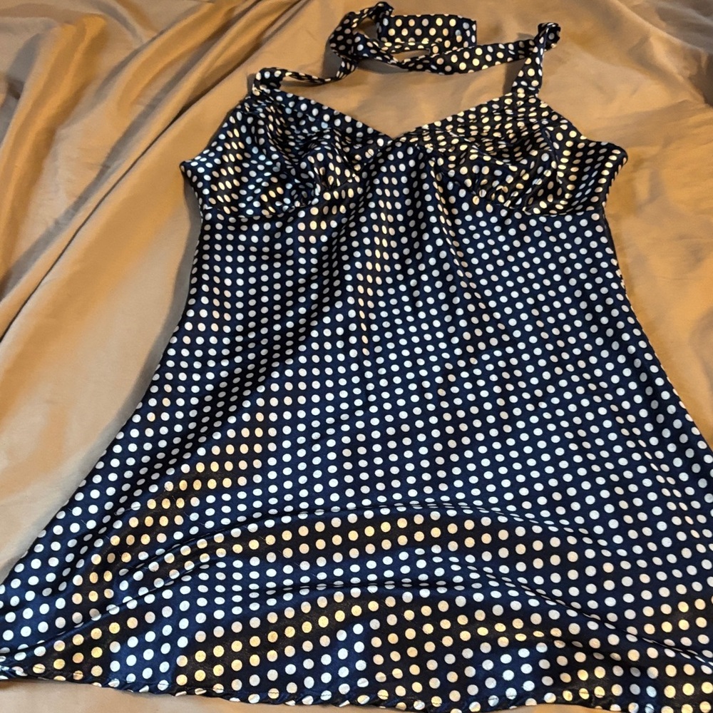 Elegant Moments Navy and White Polka Dot Chemise